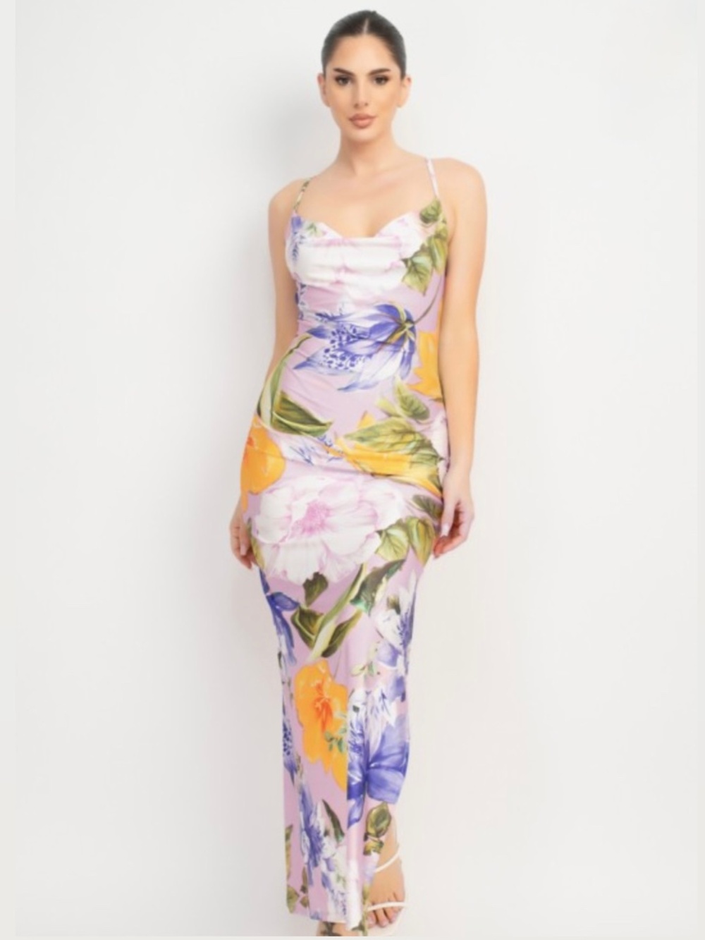 Cowl Neck Slit Cami Maxi Dress